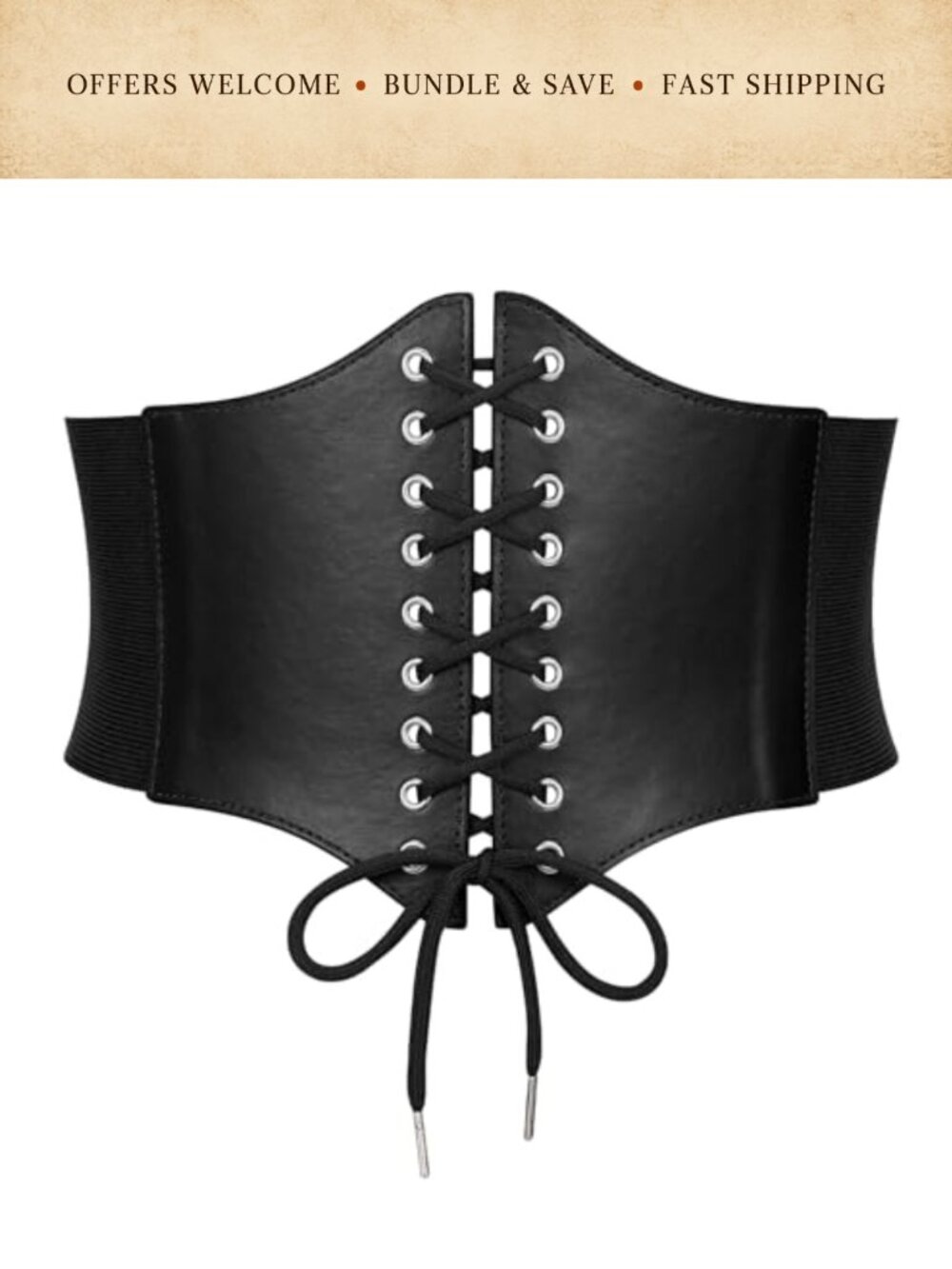 Wide Corset Belt Elastic Faux Leather Lace-up Renaissance Halloween Costume